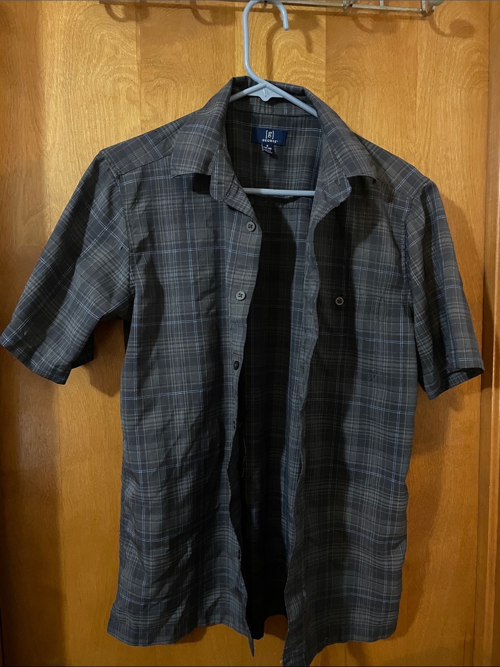 George Black and Gray Plaid Short Sleeve Button-Down Shirt